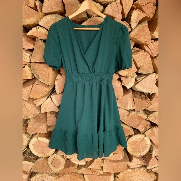 Y2K Women’s Large Prairie Puff Short Sleeve Teal Flowy Dress WhimsyGoth Babydoll - Picture 1 of 8